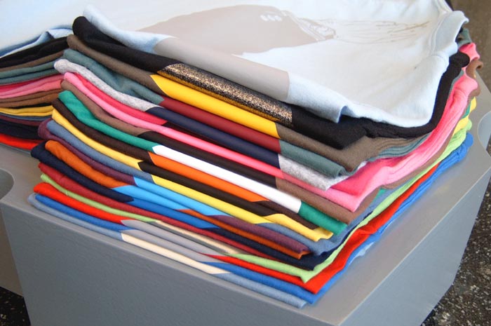 T-SHIRTS WITH MARCEL DUCHAMPS ARM DETAIL.  2005 height 25cm, width 75cm, depth 57cm, t shirt size medium.